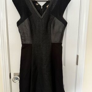Rebecca Taylor Black Leather & Tweed Dress